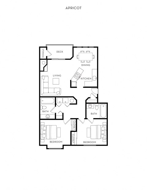 Floor plan for 2 beds, 2 baths, 949 sqft